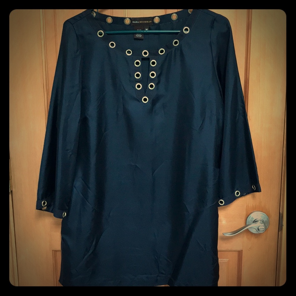 Dark blue silk and gold/brass tunic